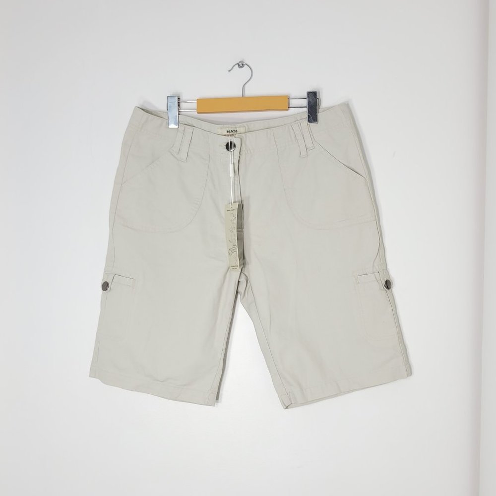 NASS Men NEW Tan 100% Cotton Casual Flat Front Cargo Shorts Pockets Zip 16 NWT